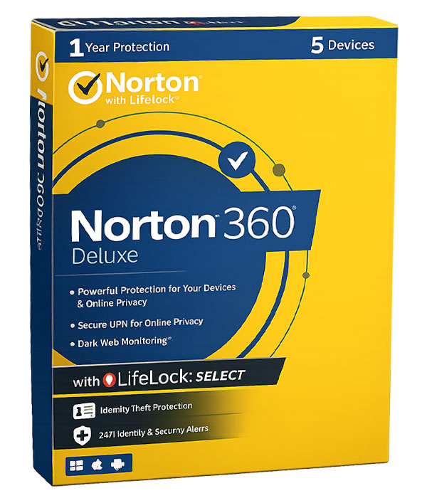 Norton 360 Deluxe with LifeLock Select 1 Year 5 Devices